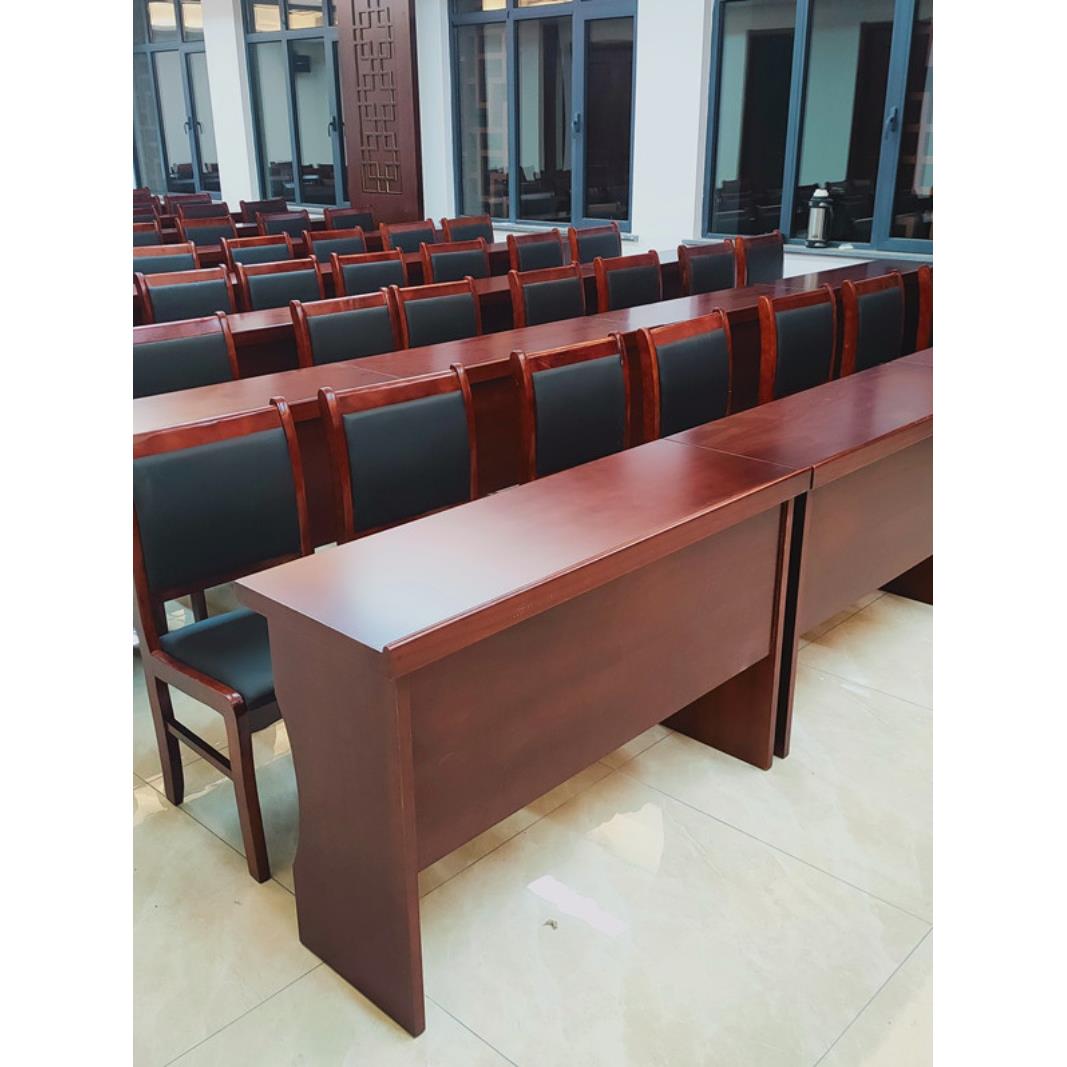 需定制会议室长条培训桌实木油漆条形会议学习办公桌椅组合1.2双