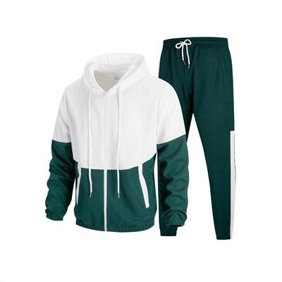 Men's hooded zipper double pocket splicing color blocked