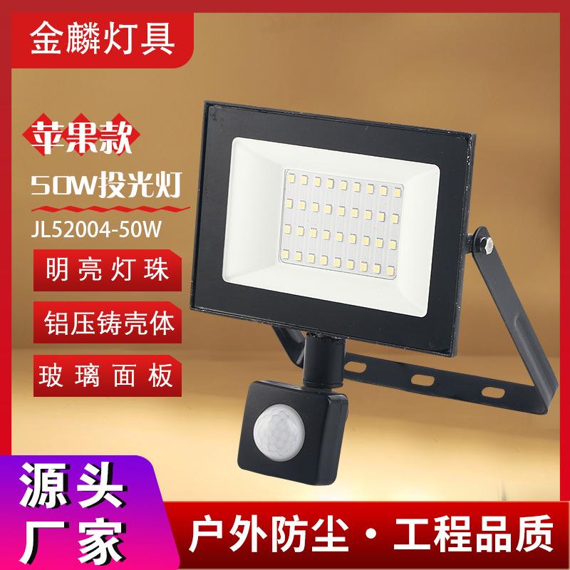 led投光灯红外线人体感应车库走廊过道灯自动开关灯室外50w投光灯