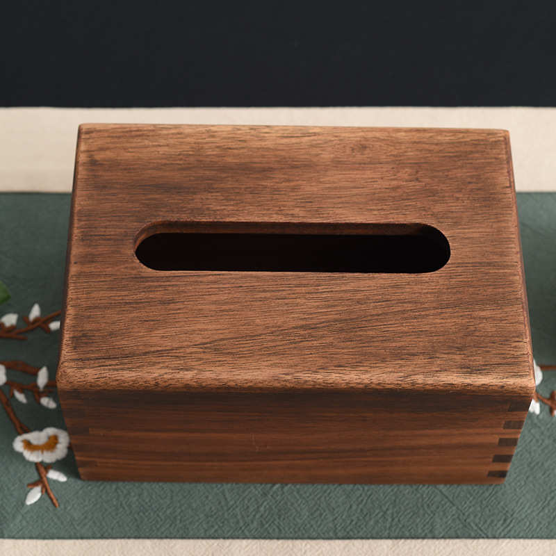 货源简约北欧纸盒木厂家抽复古盒黑胡桃创意纸巾家用木质办公茶几