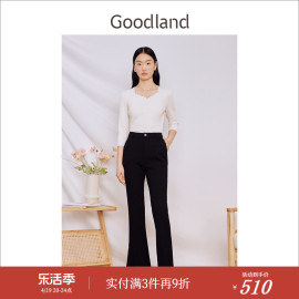 goodland美地女装2023秋季通勤百搭喇叭裤，休闲裤弹力黑色长裤