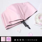 正品 日本素色遇光色晴雨阳伞折女叠两用黑变胶遮伞防紫外线学生防
