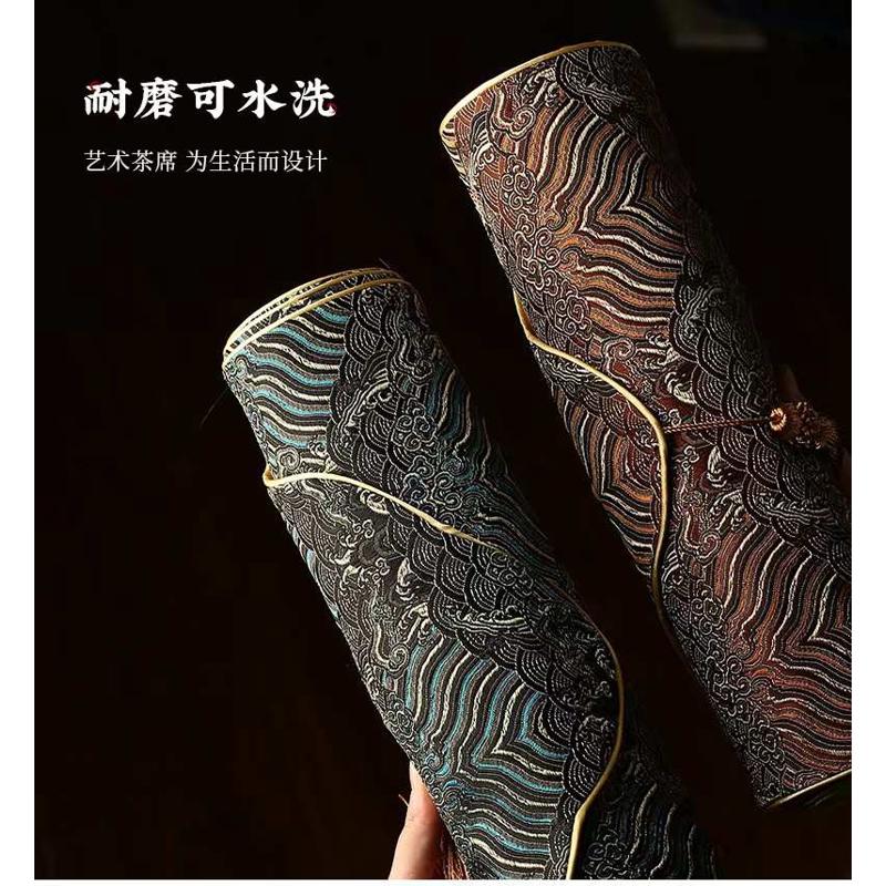 新中式禅意桌旗刺绣云锦茶席日式茶道茶台桌巾茶桌垫子古朴茶桌布