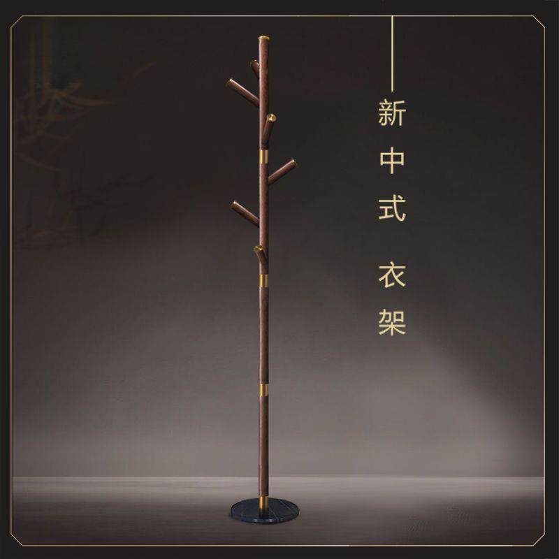 新中式衣IJP网红挂衣架铜意木衣帽架大理石底座实架木落创衣地喜