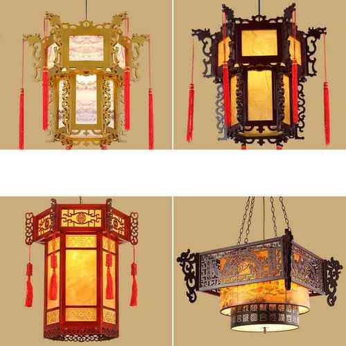 中式宫廷吊灯古典会所饭店酒楼茶庄餐厅养生馆木艺羊皮灯龙凤送福