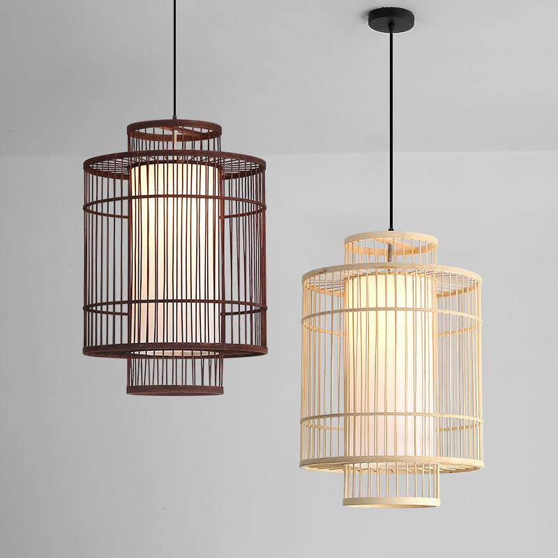 中式竹艺鸟笼吊灯竹子灯饰现代中式竹本色餐厅灯具咖啡色禅意吊灯