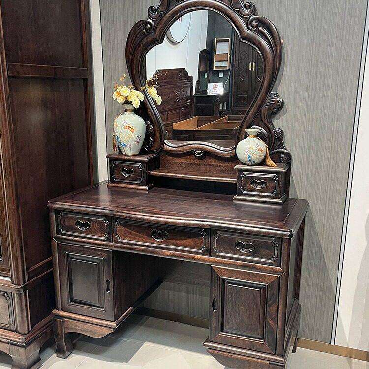 中式梳妆台南美紫檀化妆台妆镜带凳子卧室古典复古实木带抽屉梳妆