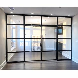 42式 极窄办公室隔分法层断黑色铝合金屏风WNB玻璃隔断工程出口