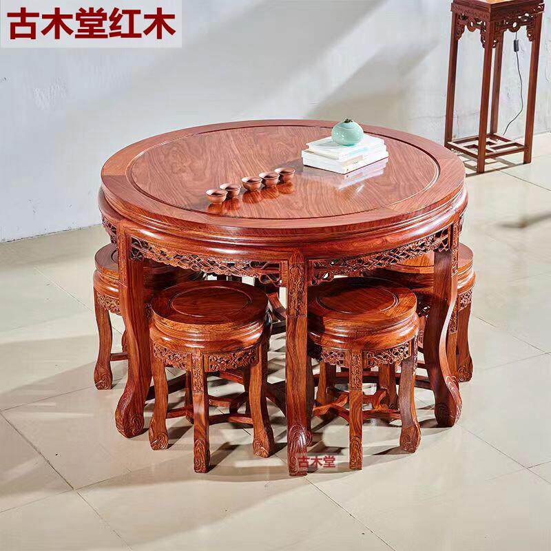 红木圆餐桌小户型刺猬紫檀小圆桌新中式花梨木实木阳台圆桌子饭桌