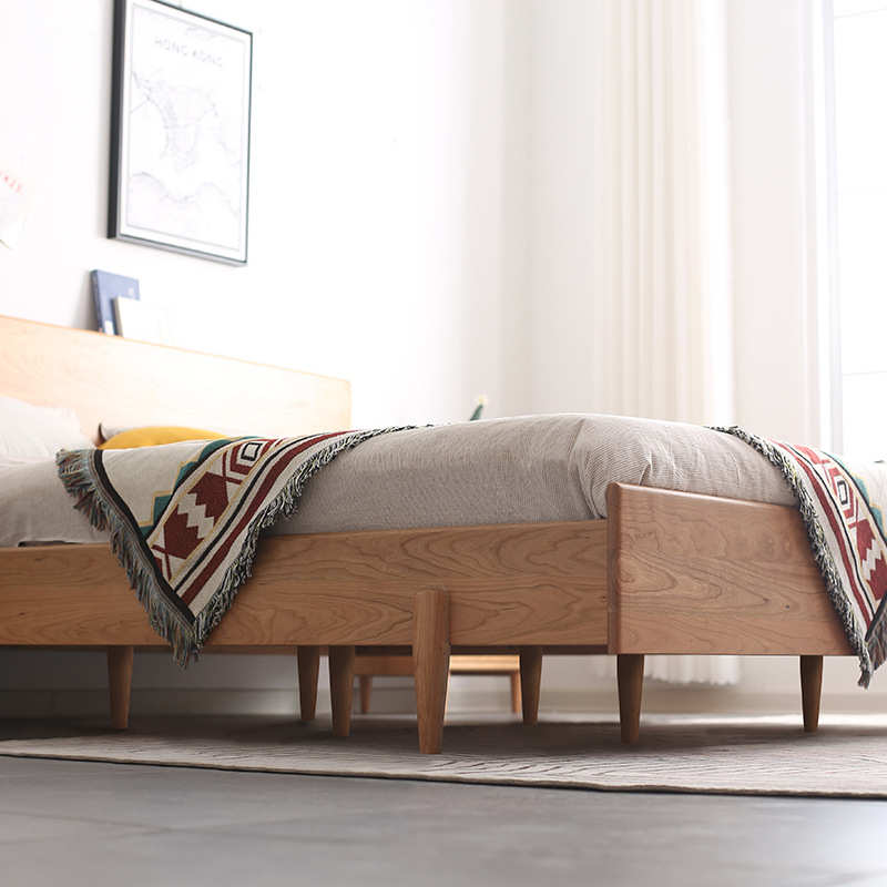 北欧床樱桃木保龄床主卧现代简约原木日式双人1.8米实木床