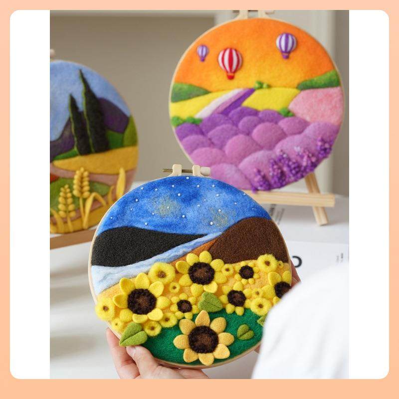 6B76羊毛毡戳戳乐绣绷相框画手工材料包戳戳绣礼物手作花卉装饰画