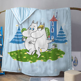 夏季卡通可爱姆明史力奇印图儿童全棉薄被子，1.5米纯棉夏被可机洗