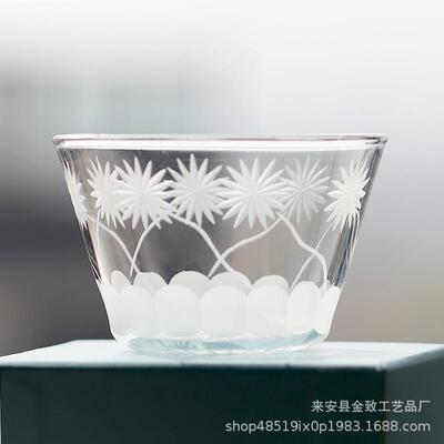 江户切子手工雕刻手握猪口杯拉花杯现代透明玻璃咖啡杯220ml