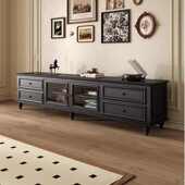 美式 复古实木电视柜卧室客厅家用中古风高级感轻奢黑色落地柜