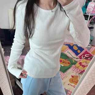 甜美风修身提花打底衫女春季圆领内搭上衣正肩长袖T恤0105w