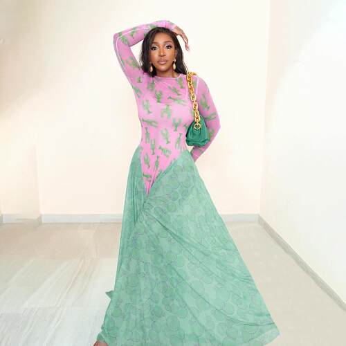 DOUCIU Lobster Print Patchwork Bubble Mesh Dress Sexy