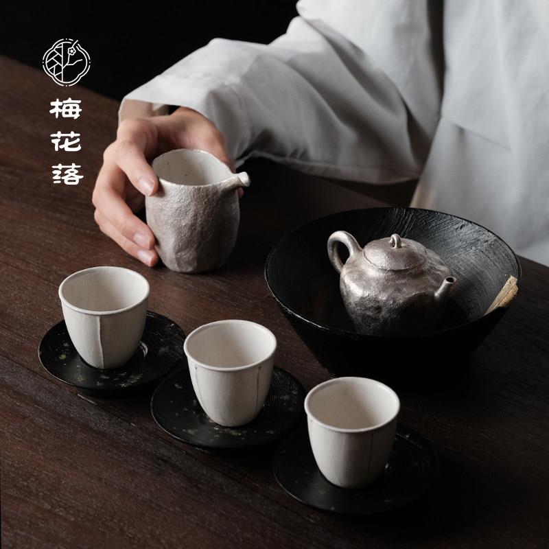 梅花落栗木胎大漆壶承金箔茶托 托杯垫圆形茶盘茶碗养壶盘杯托 托