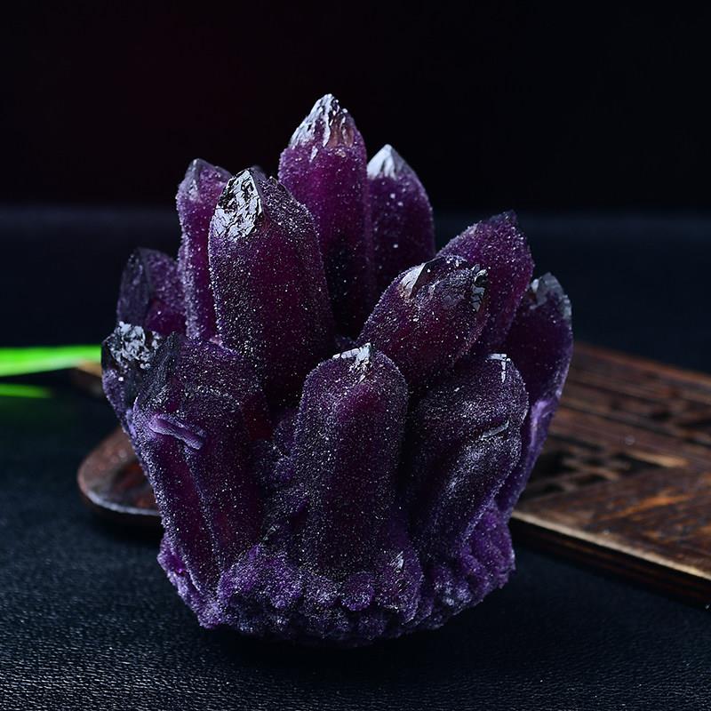 天然紫水晶簇原石摆件深紫色手炼消磁净化石家居办公室桌面装饰