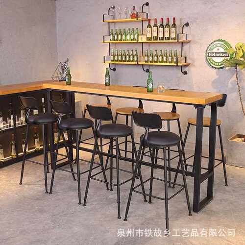 美式复实木吧台桌咖厅啡休闲奶古茶店铁艺高高脚桌脚桌酒吧组长条