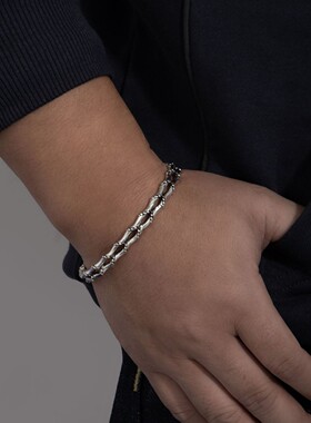 欧美跨境开口手镯男女金属古银手环复古简约竹节羽毛雕刻手饰