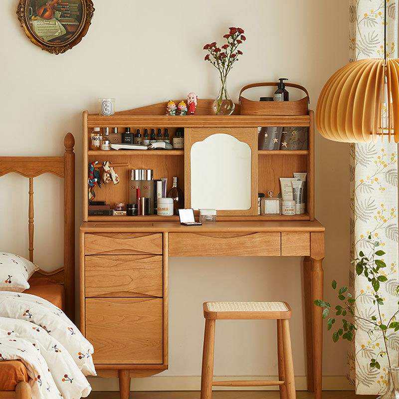 北欧全实木化妆桌日式家用卧室小户型樱桃木轻奢型中古收纳梳妆台