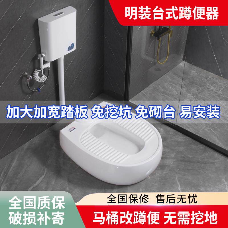 新型明装台式蹲便器马桶改蹲坑带存水弯坐便器改蹲厕一体贴墙式