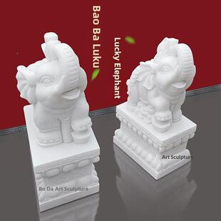 石雕大象门墩抱鼓石一对招财别墅汉白玉石鼓庭院晚霞红青石象摆件