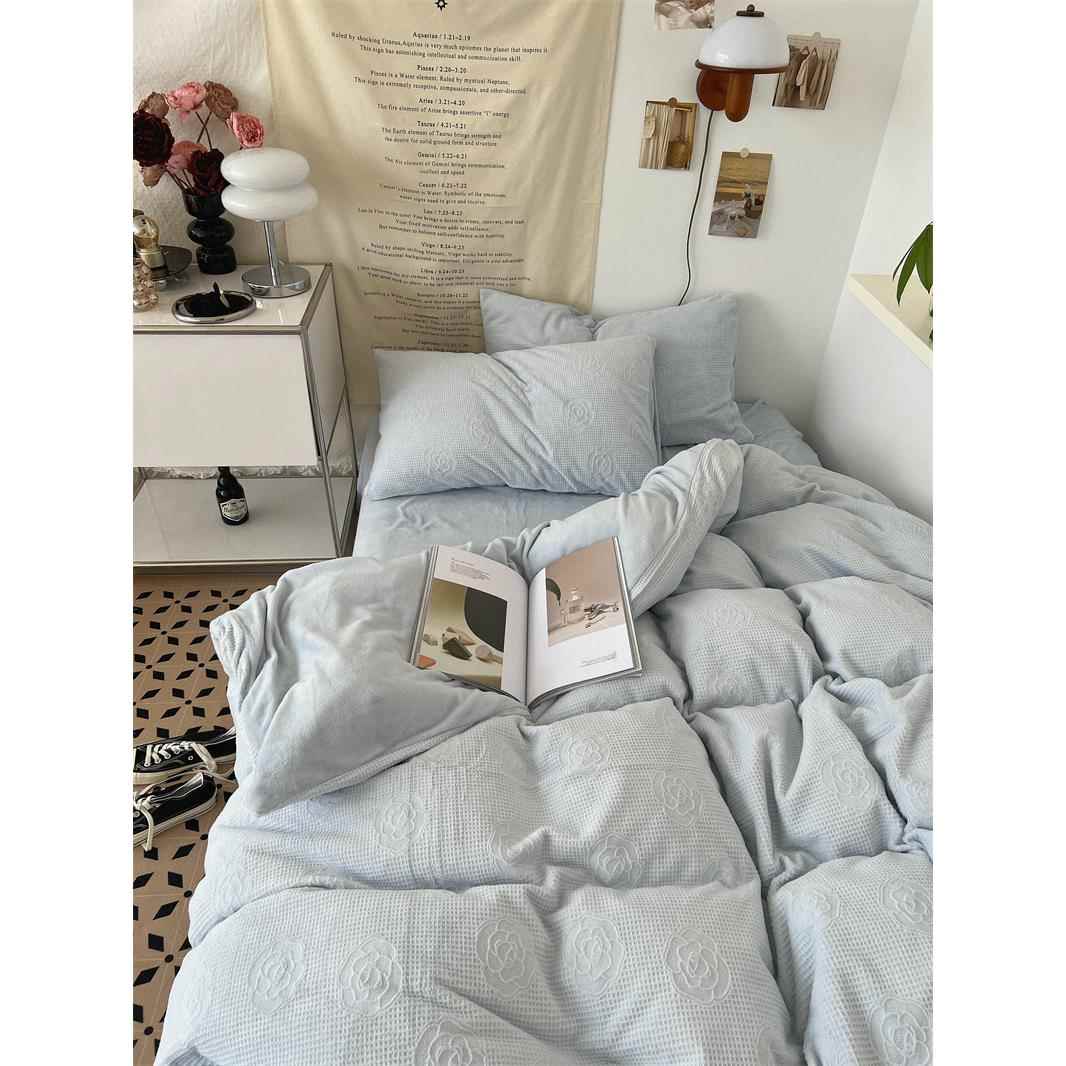 高档梨梦奶油梨床涡 秋冬 保暖提花牛奶绒四件套珊瑚被绒床单套上