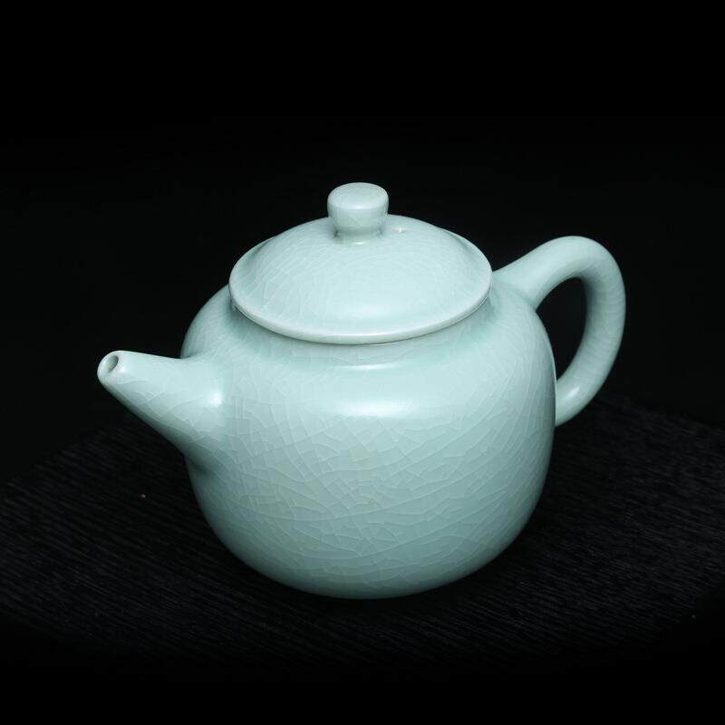 汝道 汝窑茶壶大号单壶 汝瓷可养蝉翼开片 陶瓷家用泡茶壶