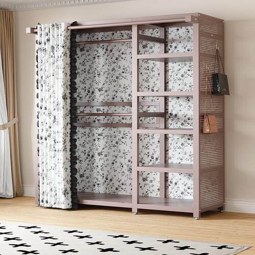 衣帽架落地开 放式衣柜简约金属洞洞板组合衣架家用卧室防尘置物