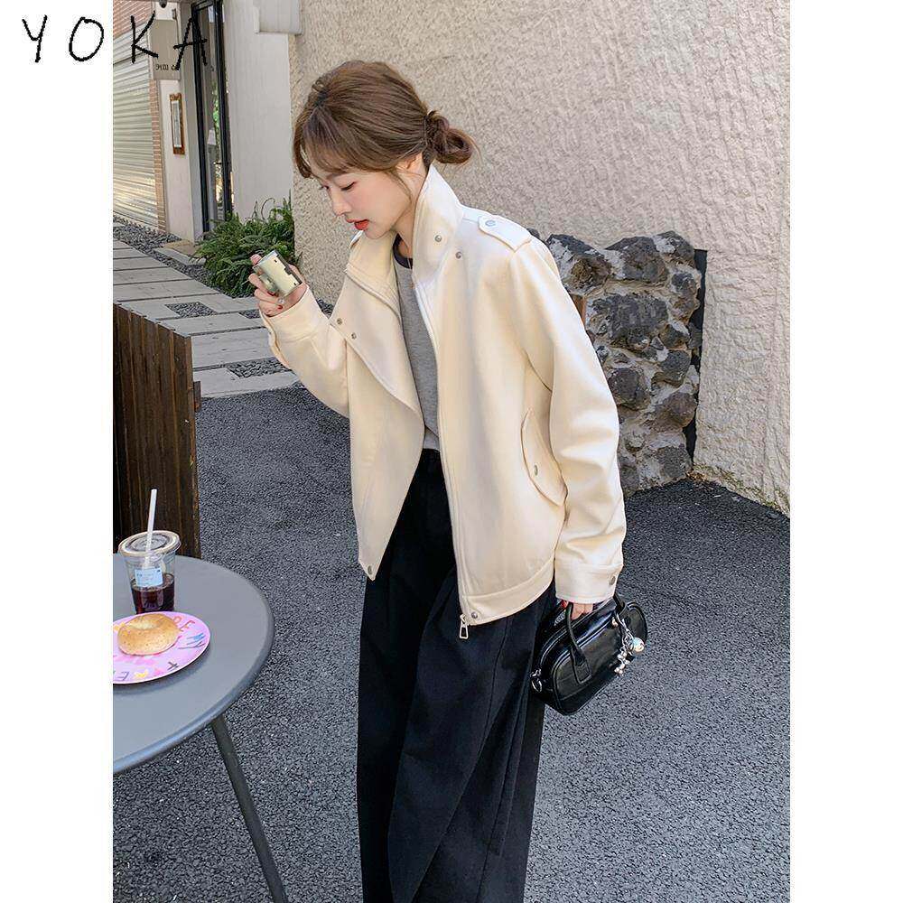 麂皮绒外套女士2026春秋新款高级感休闲百搭立领上衣小个子机车服