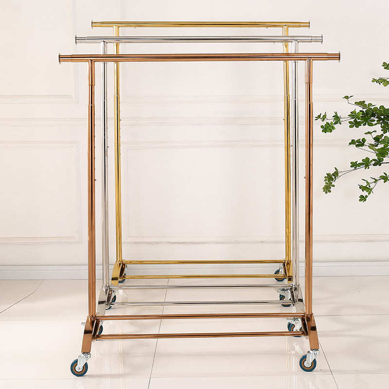 服装店可移动服装展示架可调节挂衣架家用晾衣服杆商场服装展示架