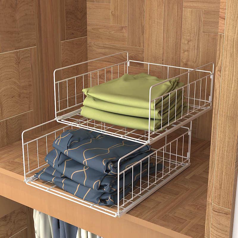 收纳叠加整理安装分层篮 可抽屉篮筐铁 家用宿舍免衣柜艺收纳推拉