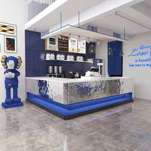 奶店餐饮714店前台待台转角不收锈钢水吧茶台轻奢高接端银台商用