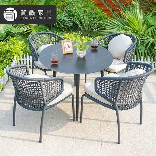 休闲别墅庭院桌椅三件套户外花园藤椅茶桌组合酒店民宿阳台圆桌椅