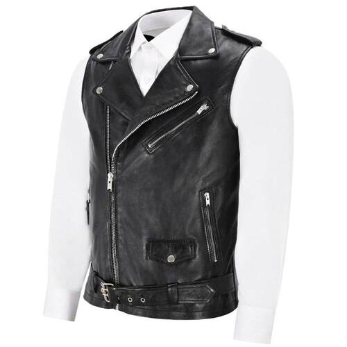 Men's leather jacket, leather vest, men's motorcycle