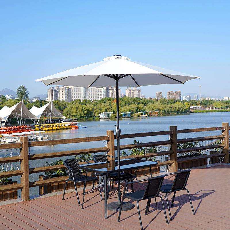 户外遮阳伞商用摆摊别墅大太阳能伞室外阳台铝合金中柱灯光庭院伞