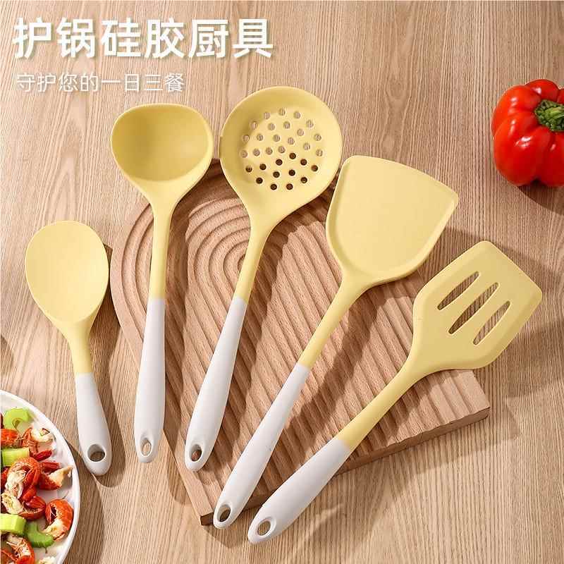 奶白子黄双色硅胶件五套锅铲不锅专粘用炒菜铲厨具套装厨房99202