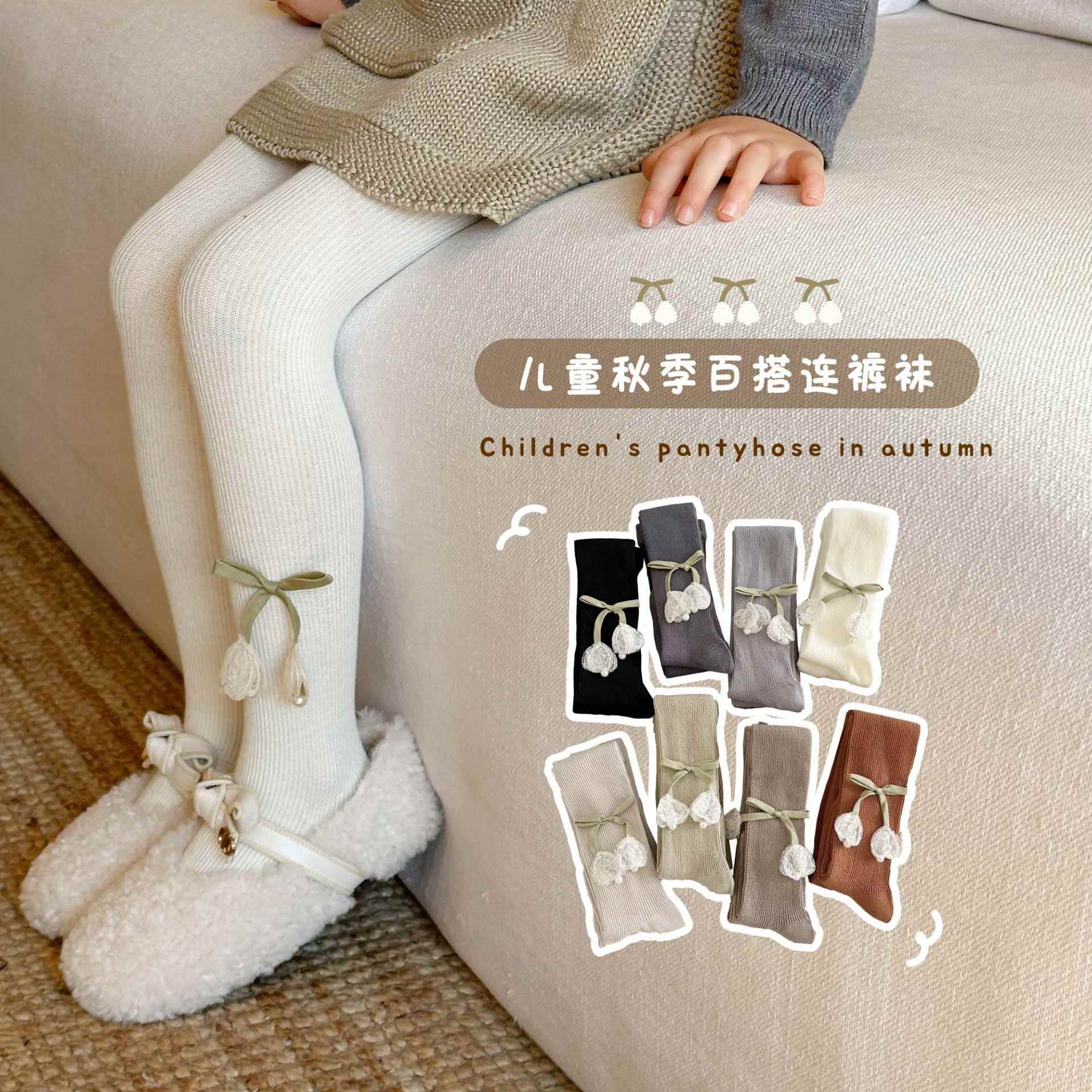 百搭宝宝裤袜儿童连裤袜春秋季中厚条纹白色连体袜女童打底裤外穿