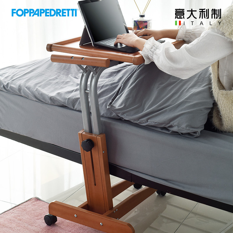 意大利进口移动旋转桌实木早餐桌懒人餐车可折叠升降电脑桌学习桌