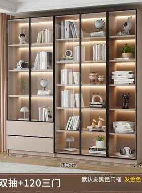 书柜家用玻璃带门客厅轻一体整墙现代奢物柜酒柜UOV书储架展示柜