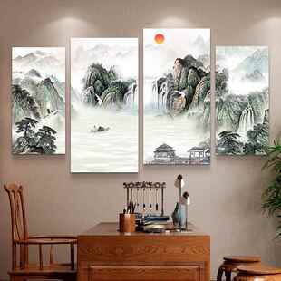 网红紫气来厅装饰背画新中式沙山发东景客墙水挂画书房茶室办公室