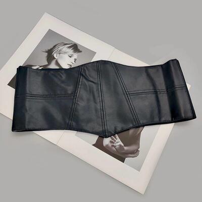 Plus Size Soft Leather Wide Y2K Black Elastic Corset Belt Fe