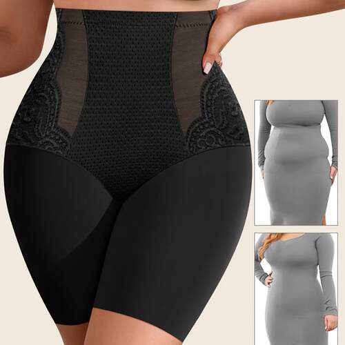 High waisted compression pants with lace anti roll edges