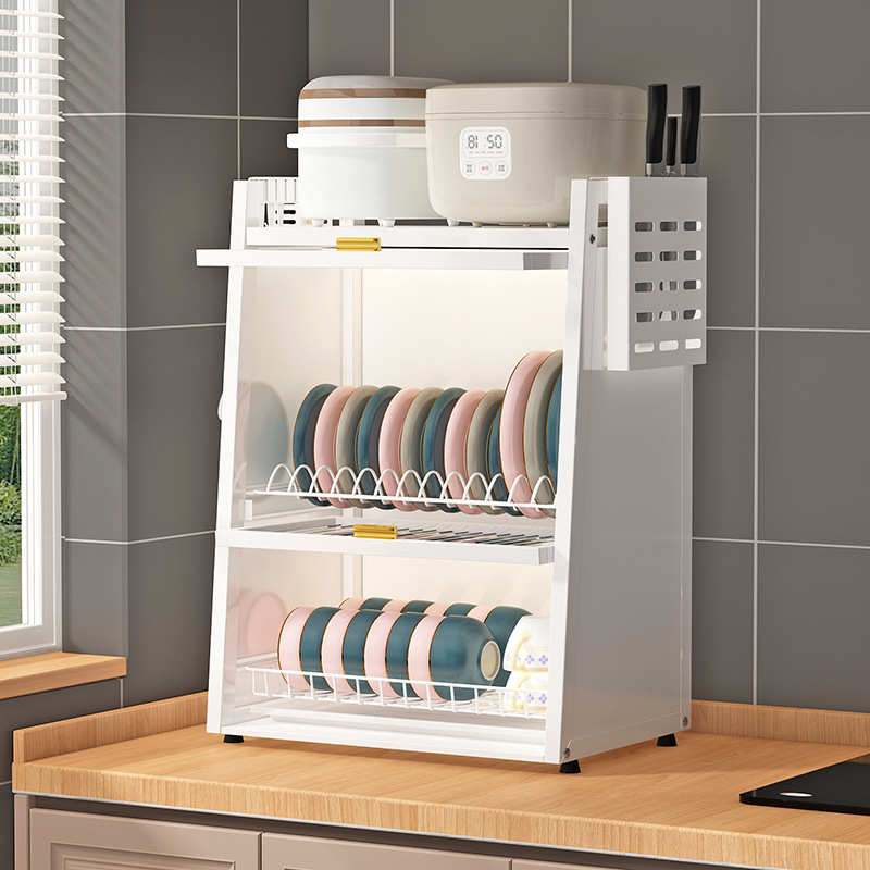 厨房碗柜台面碗碟沥水架全密封防尘收纳架多功能家用碗盘置物架子