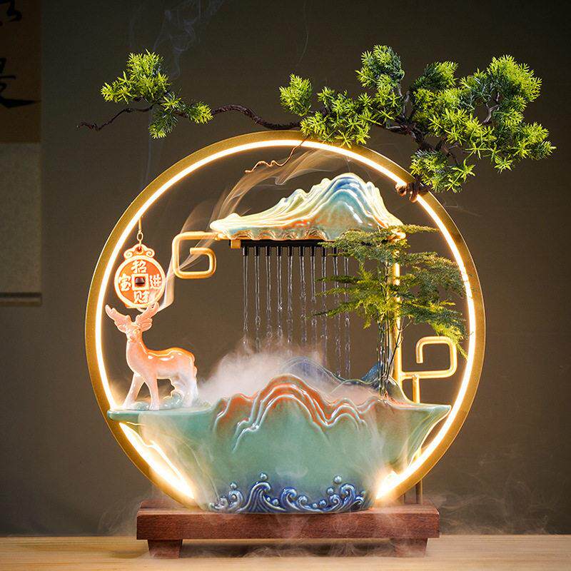 假山水景流水摆件循环水加湿器客厅玄关茶桌乔迁开 业生财招财摆