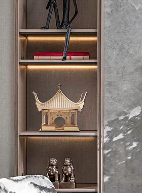 新中式古建筑凉房亭摆件模型木RZ-1681艺雕工禅品意样板玄关书柜