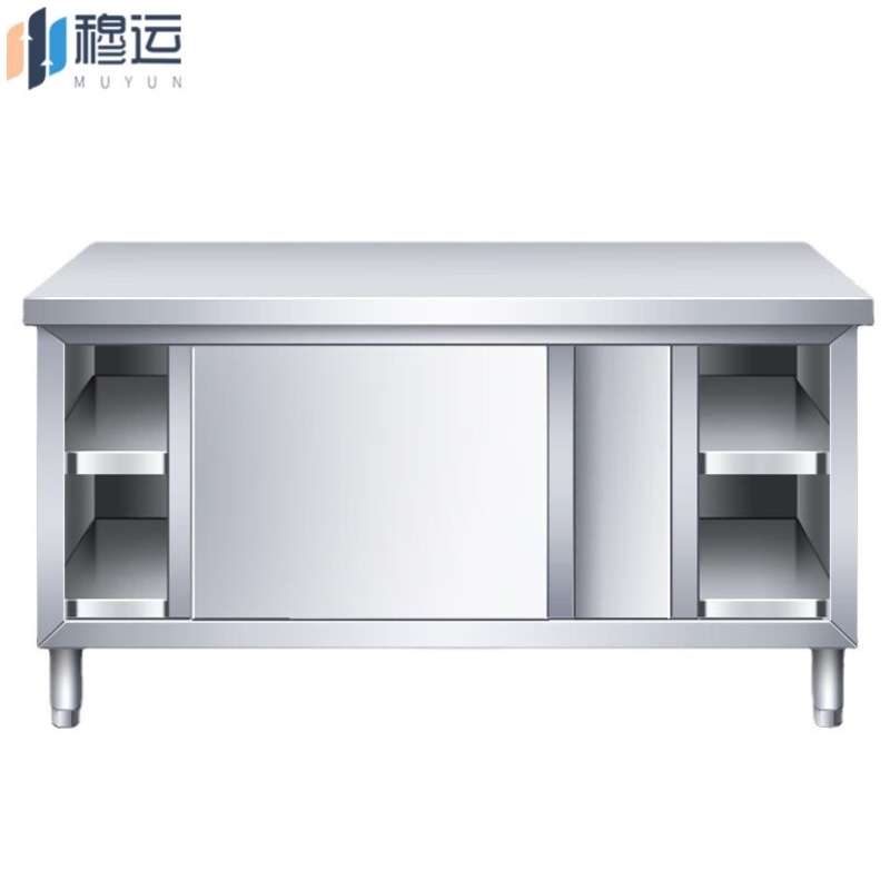 穆运201不锈钢工作台操作台面桌子带门商用打荷台加厚80*60*80cm