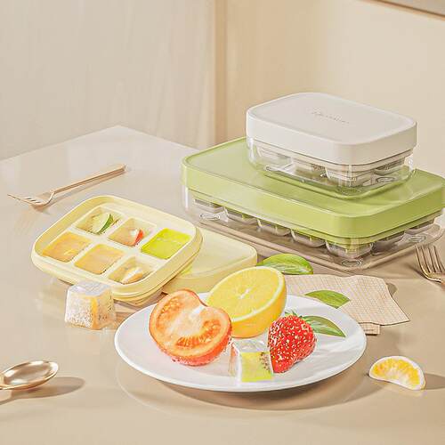 Press-down Ice Cube Tray, Home Food-Grade Silicone with Lid,