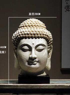 高档式覆玄古大号佛首佛中头佛像禅意摆件南东亚关走廊花园月亮窗